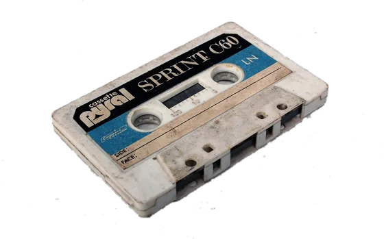 Photograph of a worn C60 audio cassette